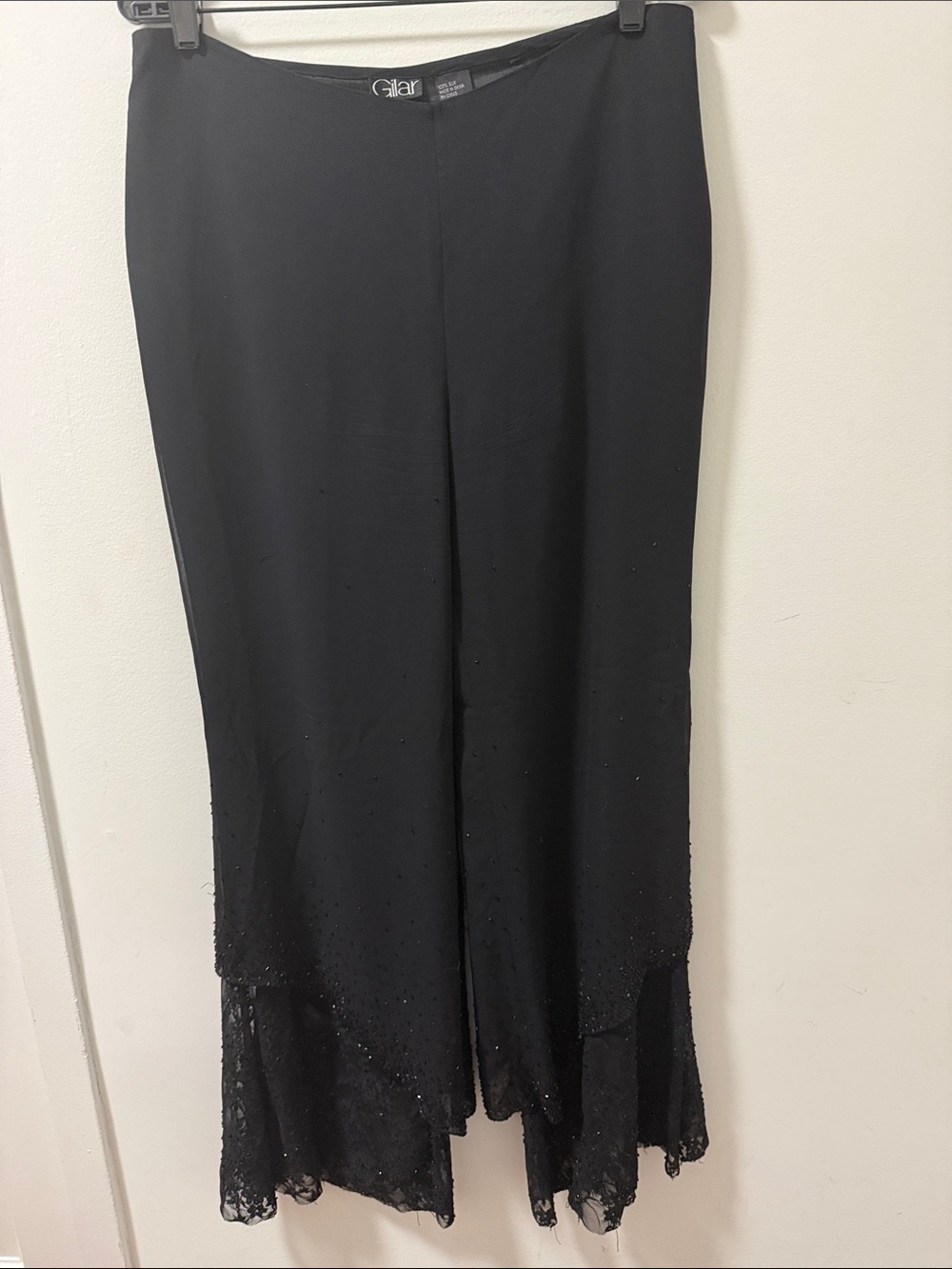 Gilar Silk Embellished Wide Leg Flare Black Pants   Size 12.